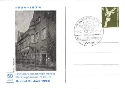 Ak Recklinghausen im Ruhrgebiet, Briefmarkensammler-Verein, 50 Jahre, 08.-09.06.1974