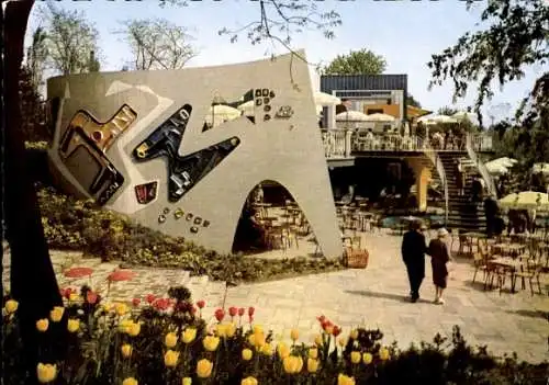 Ak Dortmund im Ruhrgebiet, Bundesgartenschau 1959, Park-Café, Terrasse, Kunst