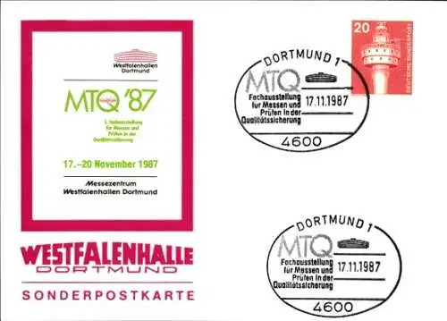 Ak Dortmund im Ruhrgebiet, Westfalenhalle, Sonderpostkarte, MTQ 17.-20.11.1987