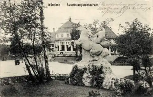 Ak München, Ausstellungsrestaurant, Reiterdenkmal