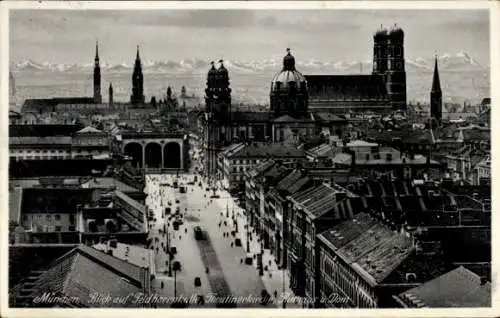 Ak München, Teilansicht, Feldherrnhalle, Theatinerkirche, Rathaus, Dom