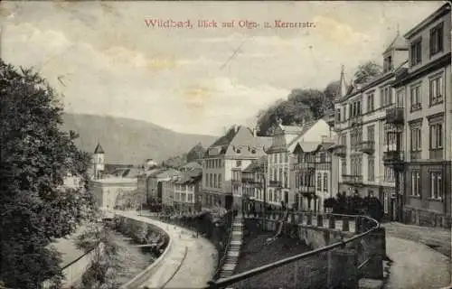 Ak Bad Wildbad im Schwarzwald, Blick auf Olgastraße und Kernerstraße