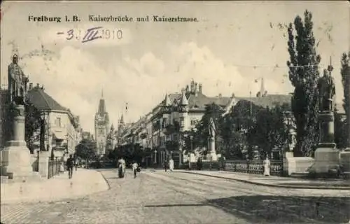 Ak Freiburg im Breisgau, Kaiserbrücke und Kaiserstraße