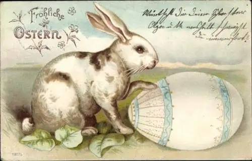 Litho Fröhliche Ostern, Osterhase, verziertes Osterei