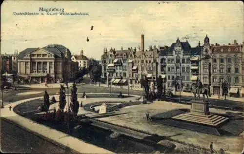 Ak Magdeburg in Sachsen Anhalt, Centraltheater und Kaiser Wilhelm Denkmal