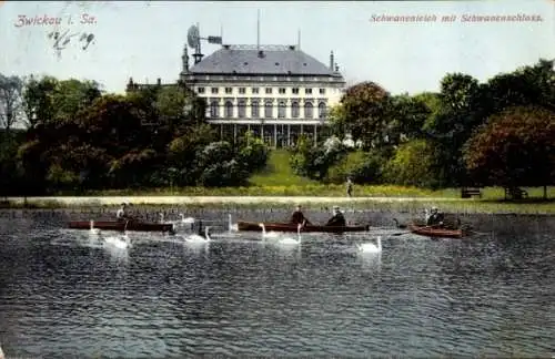 Ak Zwickau in Sachsen, Schwanenteich, Schwanenschloss