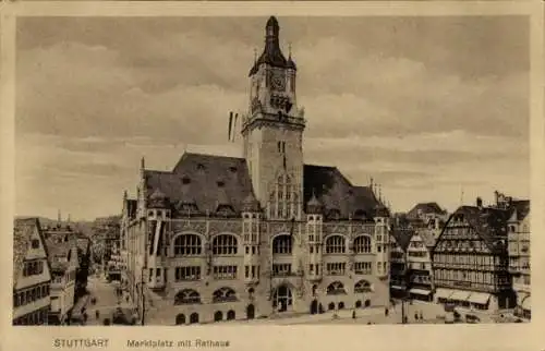 Ak Stuttgart in Württemberg, Marktplatz, Rathaus