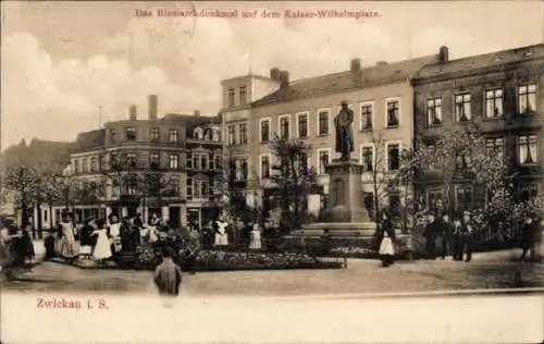 Ak Zwickau in Sachsen, Bismarckdenkmal, Kaiser-Wilhelmsplatz