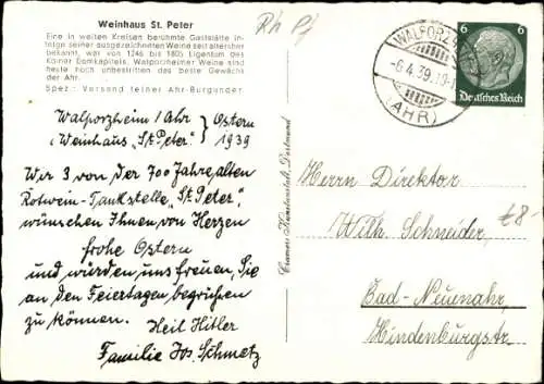 Ak Walporzheim Bad Neuenahr Ahrweiler, Weinhaus Sankt Peter