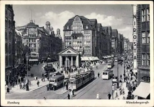 Ak Hamburg Mitte Altstadt, Mönckebergstraße, Nirosta, Straßenbahnen