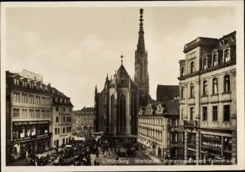 Ak Würzburg am Main Unterfranken, Marktplatz, Marienkapelle, Falkenhaus