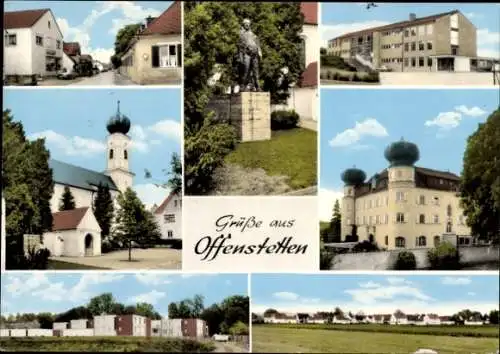 Ak Offenstetten Abensberg Niederbayern, Teilansichten, Denkmal, Kirchen