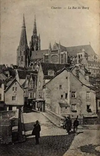 Ak Chartres Eure et Loir, La Rue du Bourg, Kirche