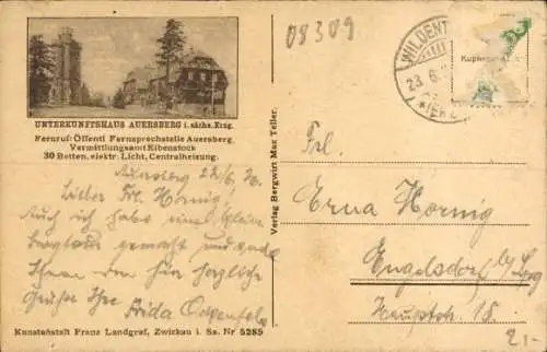 Ak Auersberg im Erzgebirge mit Wildenthal, Ansicht von Häusern