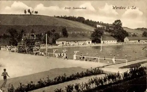 Ak Werdau in Sachsen, Städtisches Schwimmbad, Badegäste