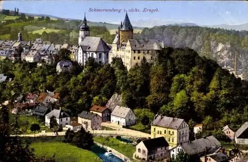 Ak Schwarzenberg im Erzgebirge Sachsen, Schloss und Kirche