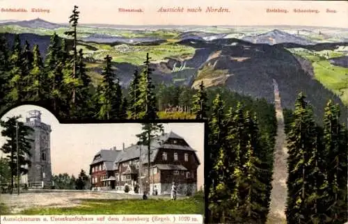 Ak Wildenthal Eibenstock im Erzgebirge, Aussichtsturm und Unterkunftshaus auf dem Auersberg, Gebirge