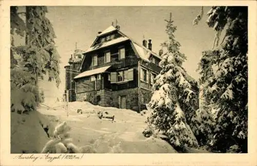 Ak Wildenthal Eibenstock Erzgebirge, Blick auf Unterkunftshaus auf dem Auersberg, Winterlandschaft