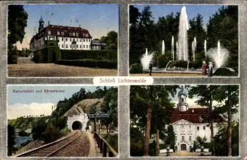 Ak Lichtenwalde Niederwiesa im Kreis Mittelsachsen, Schloss Lichtenwalde, Bahnviadukt, Körnerkreuz