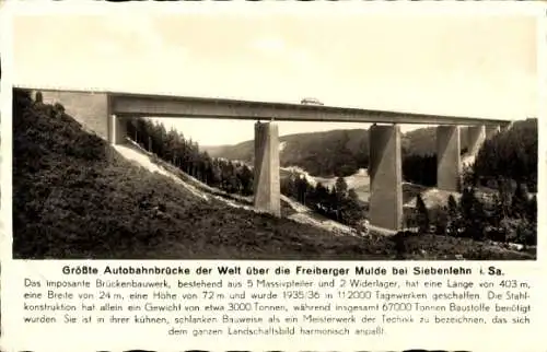 Ak Siebenlehn Großschirma im Kreis Mittelsachsen, Größte Autobahnbrücke über die Freiberger Mulde