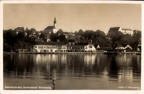 Ak Starnberg in Oberbayern, Seerestaurant Undosabad, Wasserpartie