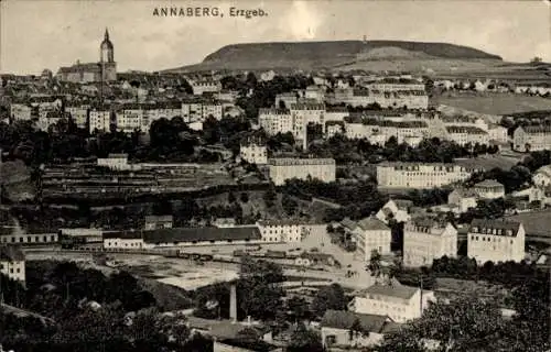 Ak Annaberg Buchholz Erzgebirge, Panoramablick auf die Stadt, Kirche, Berg