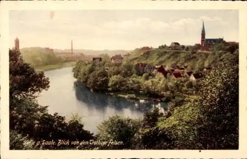 Ak Halle an der Saale, Blick von den Throthaer Felsen, Kirche