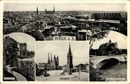 Ak Halle an der Saale, Moritzburg, Ruine Giebichenstein, Marktplatz, Panorama