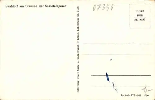 Ak Saaldorf Bad Bad Lobenstein in Thüringen, Stausee der Saaletalsperre