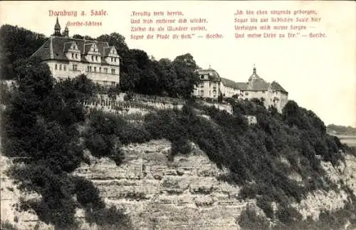 Ak Dornburg Camburg in Thüringen, Blick zum Goethe Schloss, Abhang, Gedicht