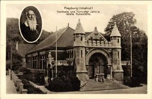 Ak Freyburg an der Unstrut, Turnhalle und Turnvater Jahn's letzte Ruhestätte