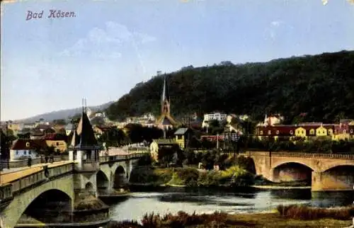 Ak Bad Kösen Naumburg an der Saale, Panorama vom Ort, Brücke