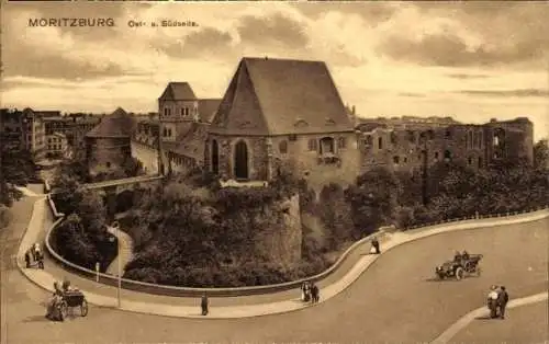 Ak Halle an der Saale, Blick auf die Moritzburg, Straßenpartie