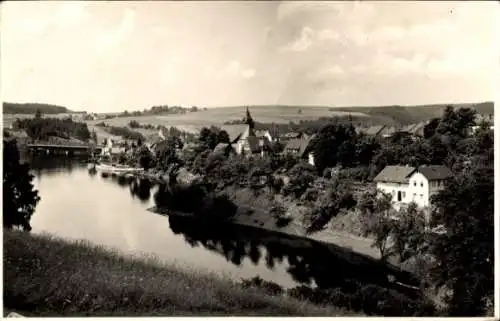 Ak Saalburg Ebersdorf in Thüringen, Panorama vom Ort, Uferpartie