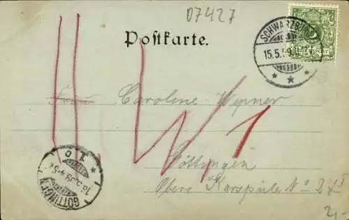 Mondschein Ak Schwarzburg im Schwarzatal Thüringen, Schloss vom Helenensitz gesehen