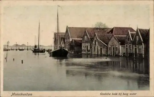 Ak Monnikendam Waterland Nordholland Niederlande, Gooische kade, Überschwemmung