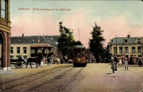 Ak Utrecht Niederlande, Witteurouwenpoort und Biltstraat, Straßenbahn