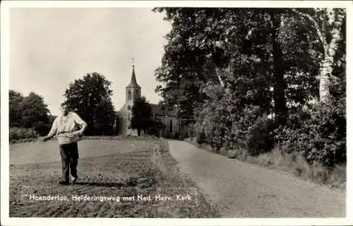 Ak Hoenderloo Gelderland, Helderingsweg mit Ned-Herv-Kirche