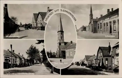 Ak 's Gravenpolder Zuid Beveland Zeeland, Kirche, Schulhof, Dorpstraat