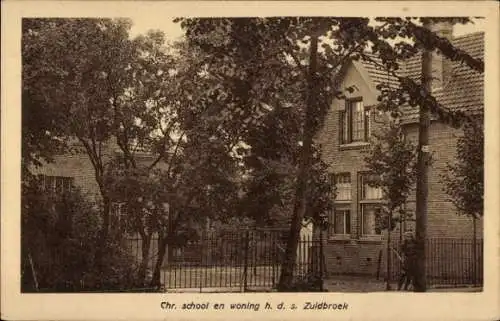 Ak Zuidbroek Groningen Niederlande, Chr. Schule und Zuhause