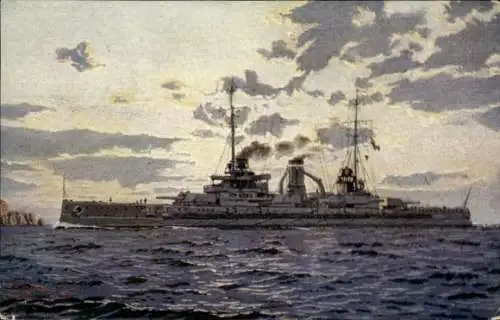 Künstler Ak Deutsches Kriegsschiff, SMS Rheinland, Großlinienschiff, Kaiserliche Marine