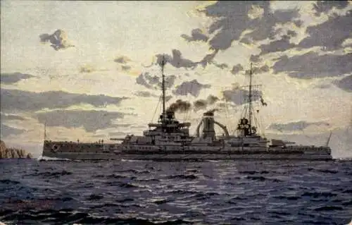 Künstler Ak Deutsches Kriegsschiff, SMS Rheinland, Großlinienschiff, Kaiserliche Marine