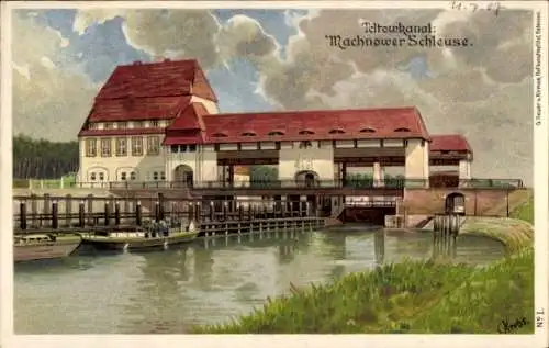 Litho Kleinmachnow in Brandenburg, Teltowkanal, Machnower Schleuse