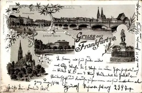 Litho Frankfurt an der Oder, Leopold-Denkmal, Wilhelmsplatz, Artillerie-Kaserne, Kirche