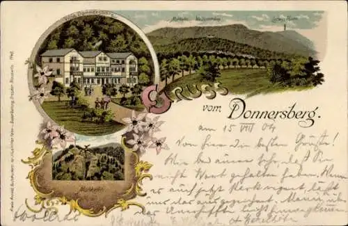 Litho Dannenfels am Donnersberg Pfalz, Villa Donnersberg, Moltkefels, Ludwigsturm