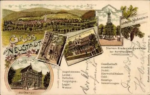 Litho Neustadt im Harz Harztor Thüringen, Gesamtansicht, Hohnstein, Kurhaus