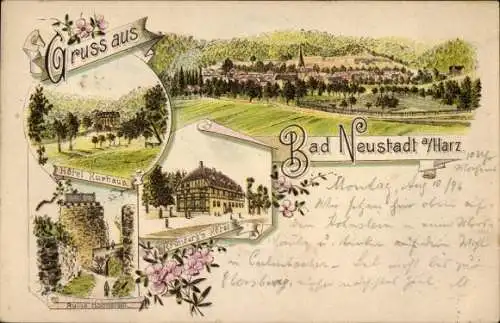 Litho Neustadt im Harz Harztor Thüringen, Gesamtansicht, Hotel Kurhaus