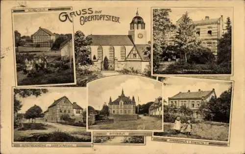 Passepartout Ak Obertopfstedt in Thüringen, Kirche, Pfarrhaus, Rittergut