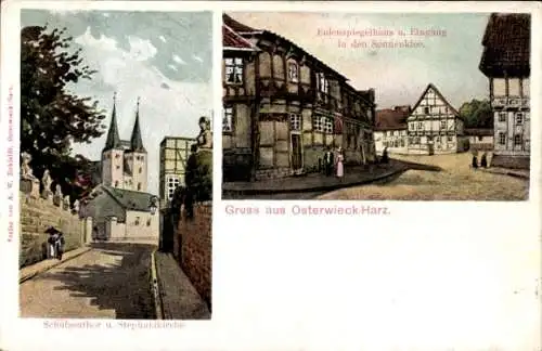 Ak Osterwieck am Harz, Eulenspiegelhaus, Sonnenklee, Schulzentor, Stephanikirche