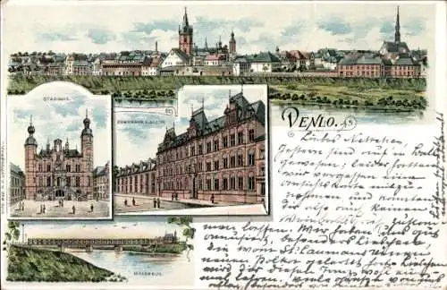 Litho Venlo Limburg Niederlande, Gesamtansicht, Rathaus, Maasbrug